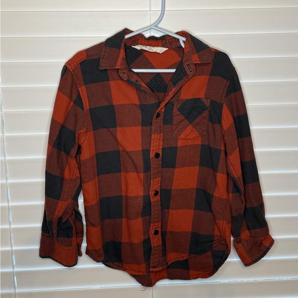 H&M Kids Red and Black Plaid Button Down Shirt